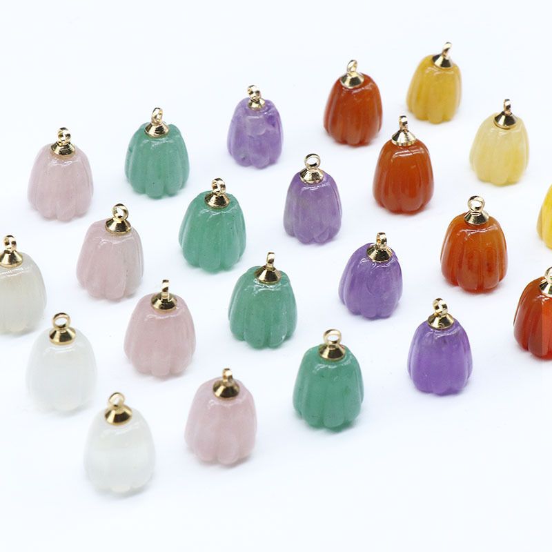 Cristal natural ágata jade gravado pequeno pingente de flor de abóbora DIY pulseira colar brincos acessórios de jóias