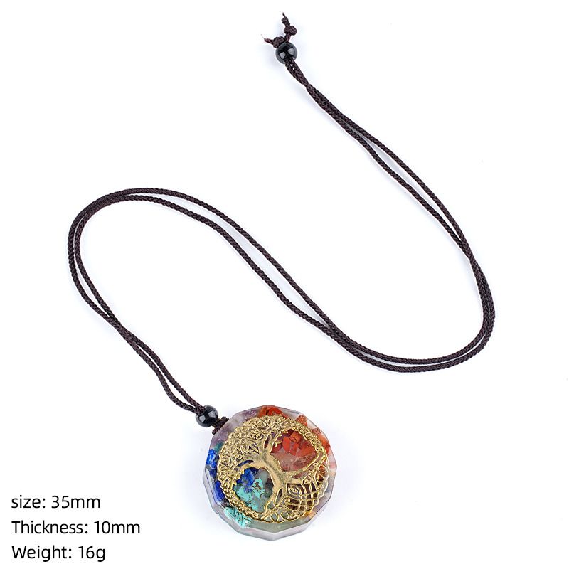 Colar de resina de pedra natural personalizado envoltório epóxi cascalho colorido polígono geométrico redondo pingente de meditação de ioga