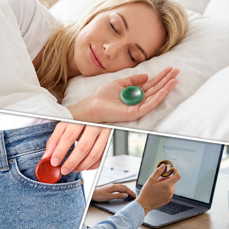 Pedra do polegar de cristal natural 40mm massagem de descompressão jogar pedra com ranhura de cristal ágata pedra de preocupação redonda