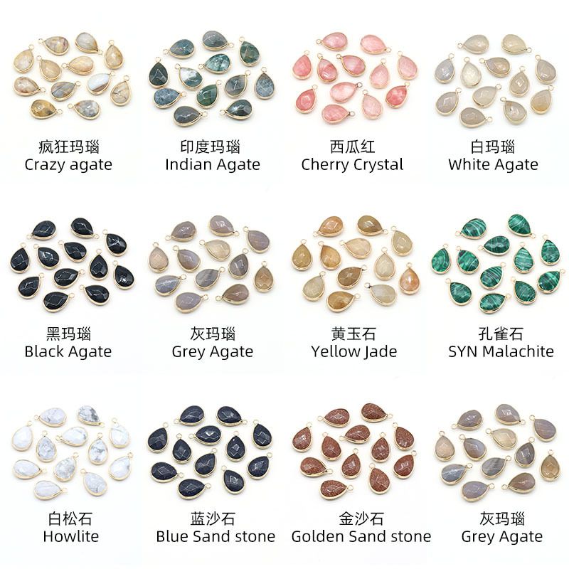 1375-Pingente de gota de água com bainha de cristal natural pendurado pingente de gota de água DIY pulseira colar material de jóias