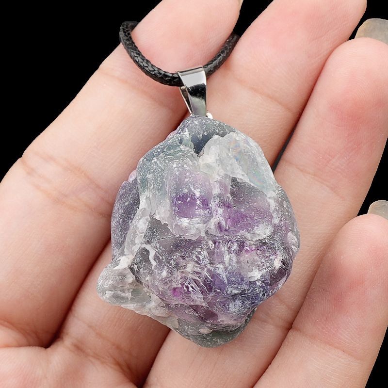 499-Pingente de pedra áspera de cristal natural ametista rosa amarelo branco colar de pedra áspera pingente de joias