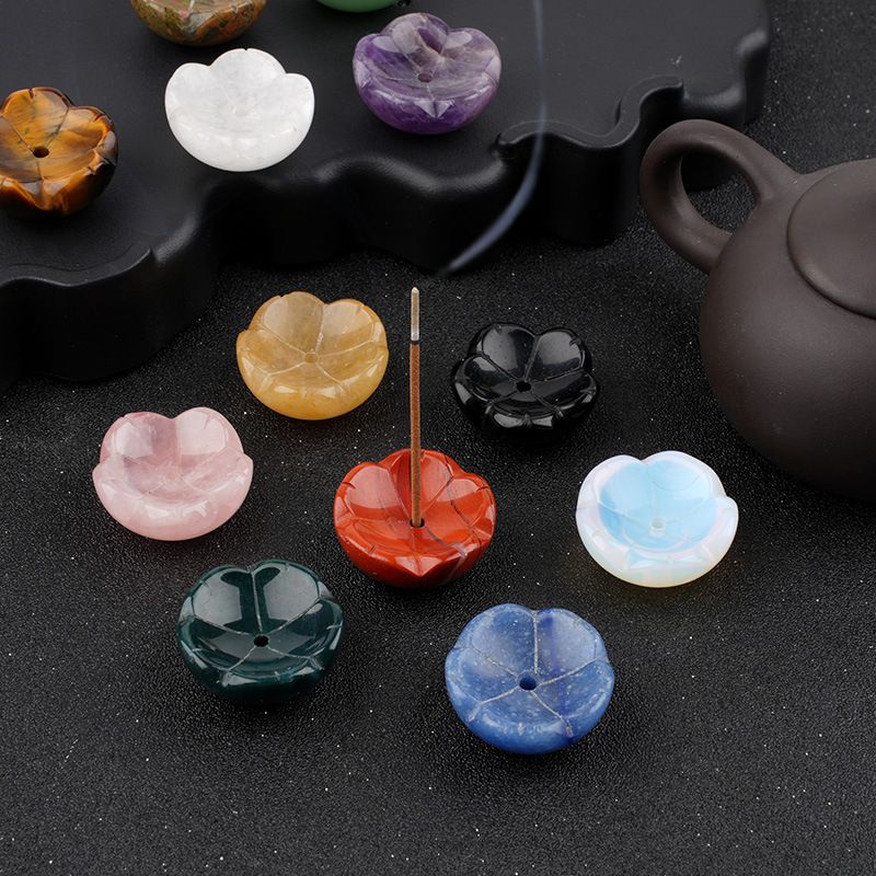 Cristal natural ágata pedra escultura flor incenso plug incenso base cristal aromaterapia pedra incenso bandeja desktop ornamento doméstico