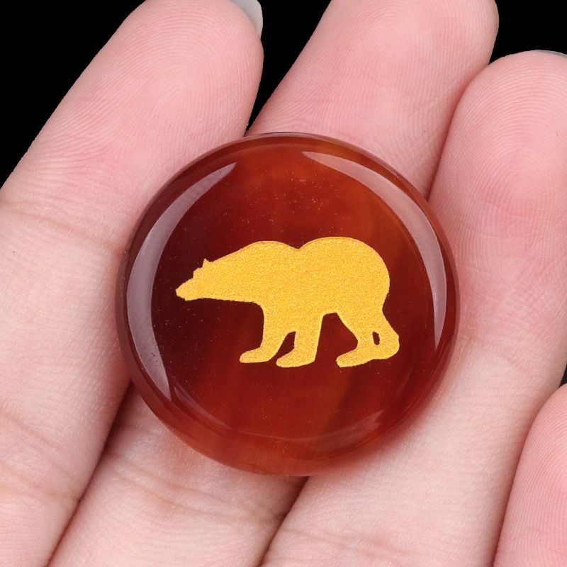 2199-Pedra de ágata de cristal natural gravada urso disco de 25mm pedra semipreciosa gravada padrão animal decoração criativa