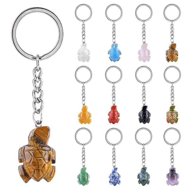 Natural cristal tartaruga chaveiro saco animal acessórios do carro pedra bruta escultura pedra semi-preciosa tartaruga pingente