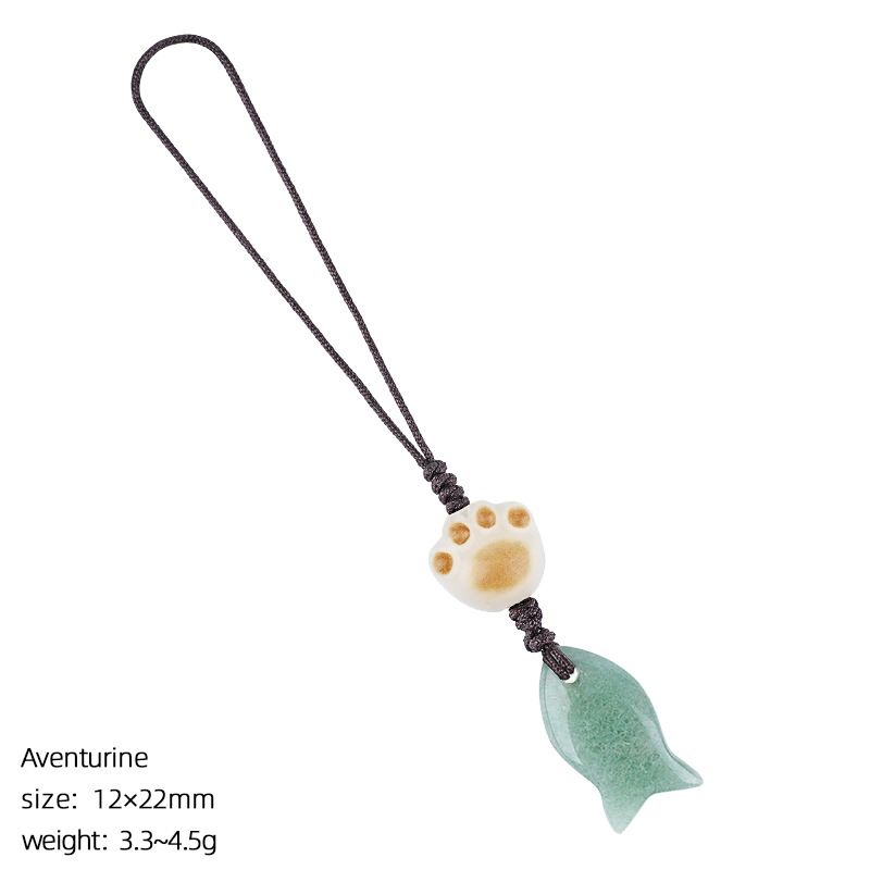 2431 Pingente de peixe pequeno de cristal natural bolsa de chave de telefone celular decoração de pedra natural gato bonito garra pingente de peixe pequeno
