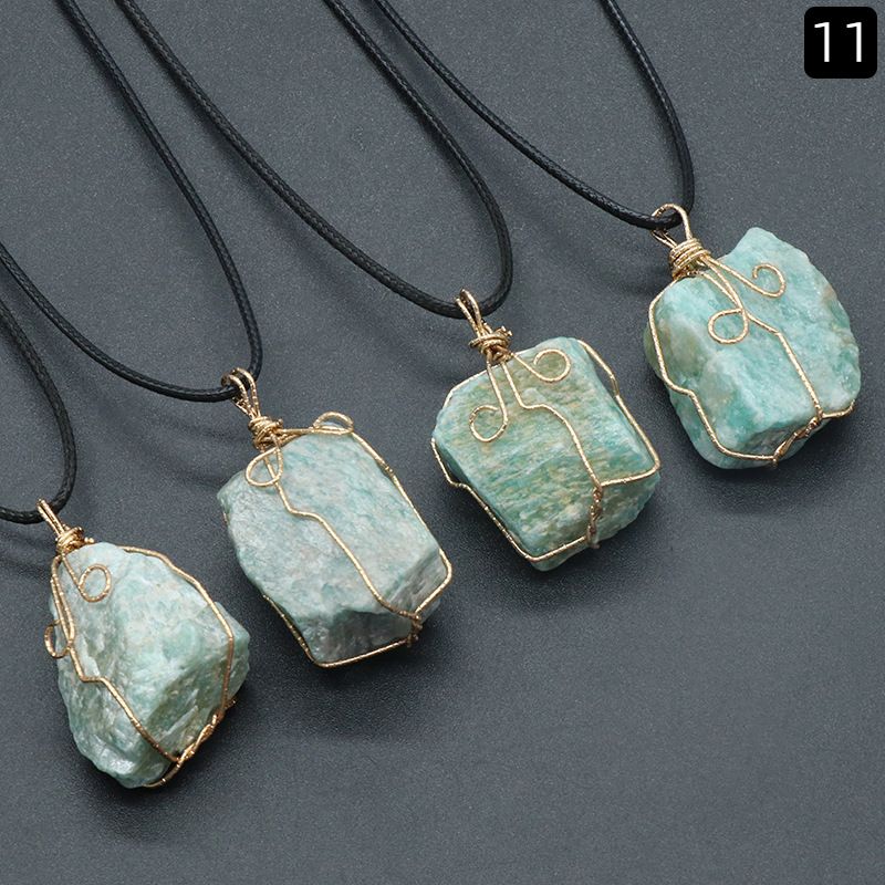 1414-Pingente de seda com enrolamento de pedra áspera citrina, ametista branca rosa fluorita Dongling jade acessórios de colar de pedra irregular