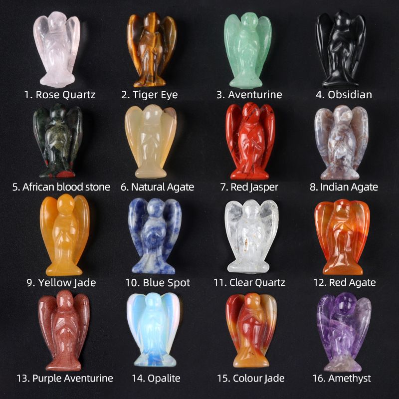 Cristal natural ágata pedra anjo escultura 12PCS caixa de cor Nórdico mini 1in anjo tigre olho pedra ornamento estátua
