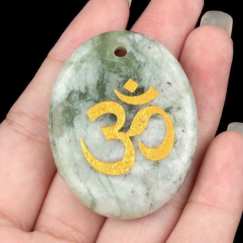 2338-Letras de ágata de cristal natural OM símbolo palma pedra yoga runa DIY chaveiro pingente acessórios