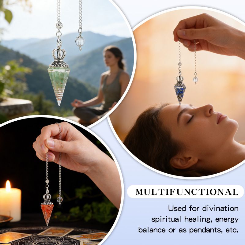 Hot Sale Pingente de Pêndulo de Cristal Natural Crown Yoga Acessórios de Meditação Hexagonal Cone Ajustável Resina de Freqüência Pêndulo