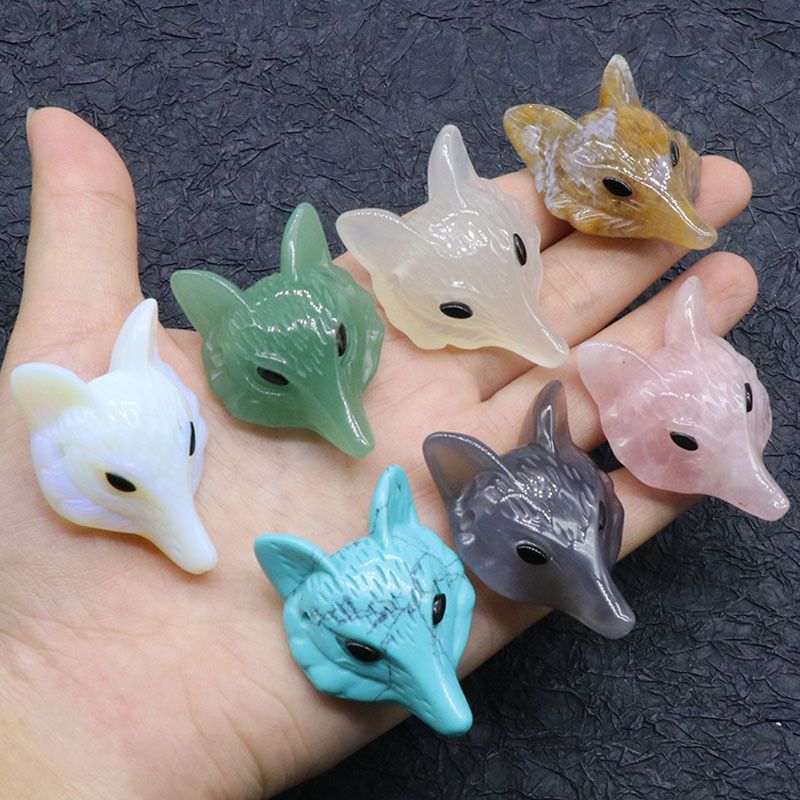 Pingente de raposa de cristal em pó 4CM venda quente, ágata de cristal semi-preciosa pedra gravada cabeça de raposa DIY acessórios de jóias