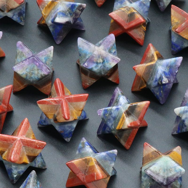 1245-Merkaba artesanato de emenda de pedra de cristal natural, Merkaba grande satélite pequeno ornamento hexagrama