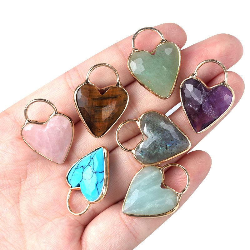 1729-18Mm pingente de bainha de amor de ametista, pingente de coração de pêssego de cristal natural colar de clavícula em forma de coração DIY