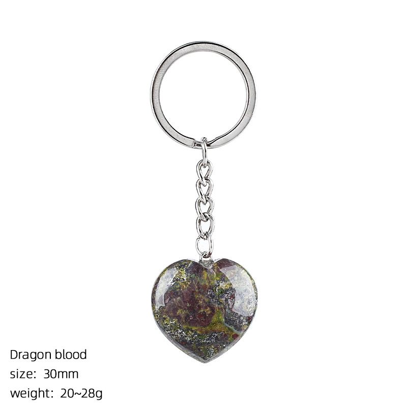 30Mm cristal natural amor chaveiro bonito saco decoração do carro pedra áspera polida pingente de coração de pedra semipreciosa
