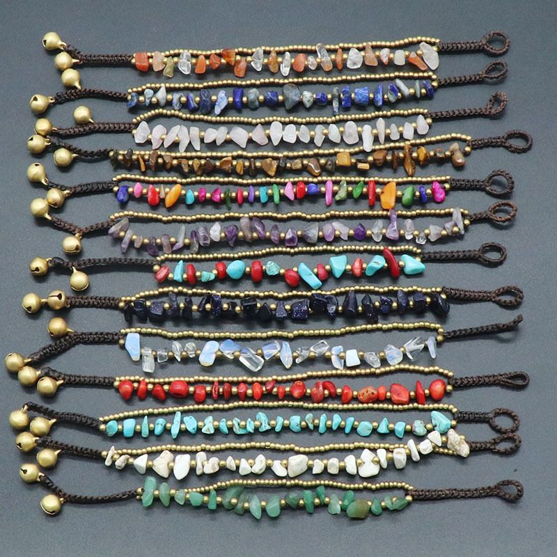 1151-Pulseira de cascalho de cor de ágata de cristal natural, pulseira de tecido colorida pulseira de cascalho irregular.