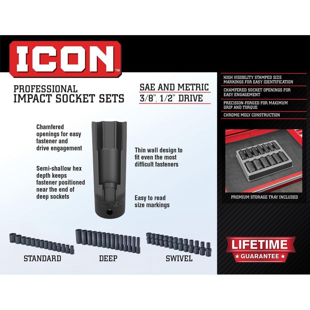 1/2 in. Drive SAE Professional Impact Socket Set, 13 Pc.