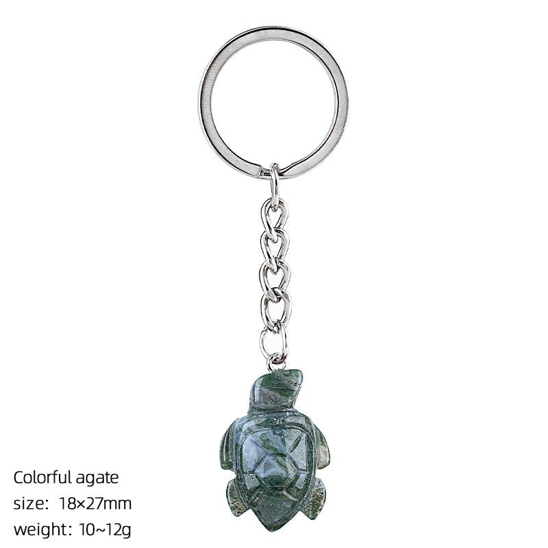 Natural cristal tartaruga chaveiro saco animal acessórios do carro pedra bruta escultura pedra semi-preciosa tartaruga pingente