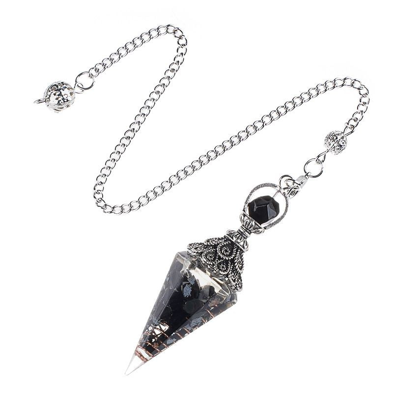 Pêndulo de cristal natural Pêndulo de resina de cone hexagonal de prata antiga envolto em epóxi