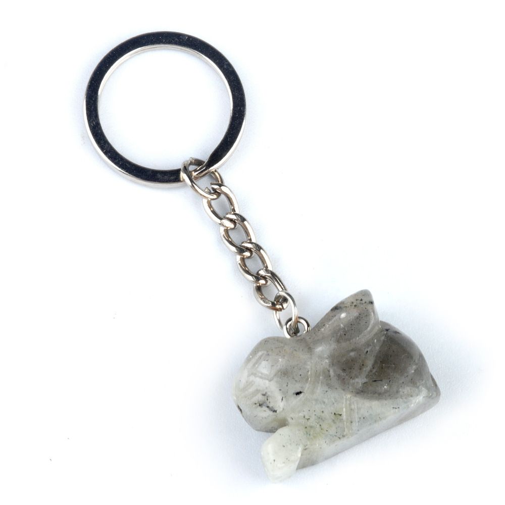 Chaveiro de coelho de 1950, pingente de chaveiro de animal gravado em pedra de ágata de cristal.