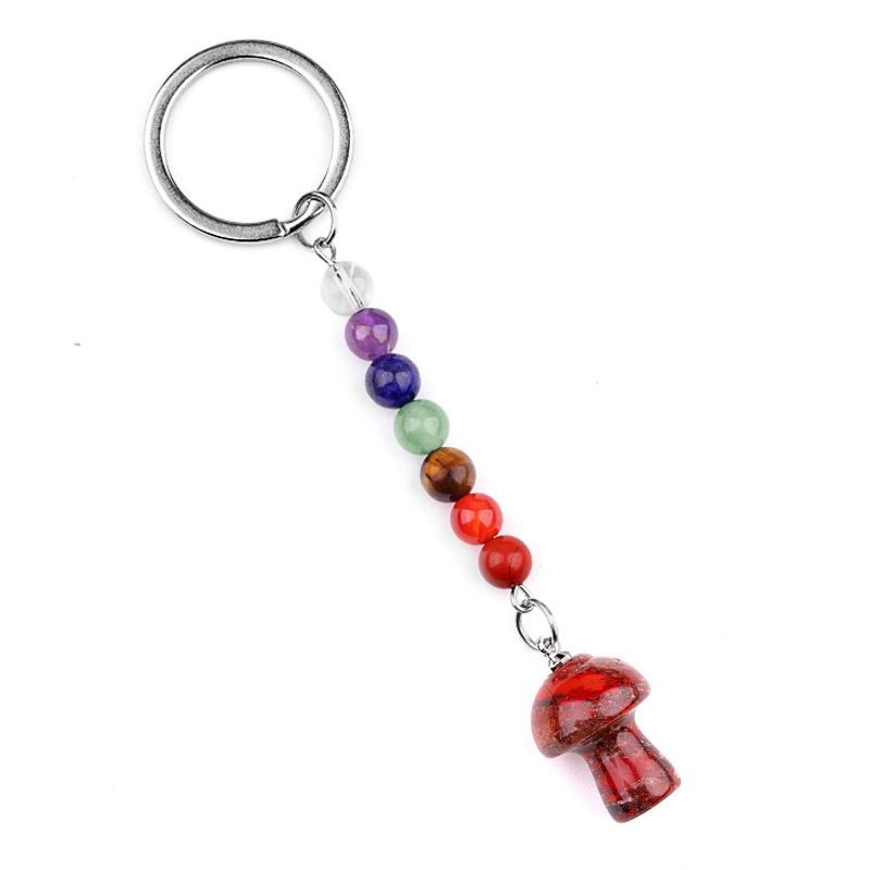 1469-Chave pingente de cristal natural colorido pedra 2cm cogumelo chaveiro saco acessórios presente atacado