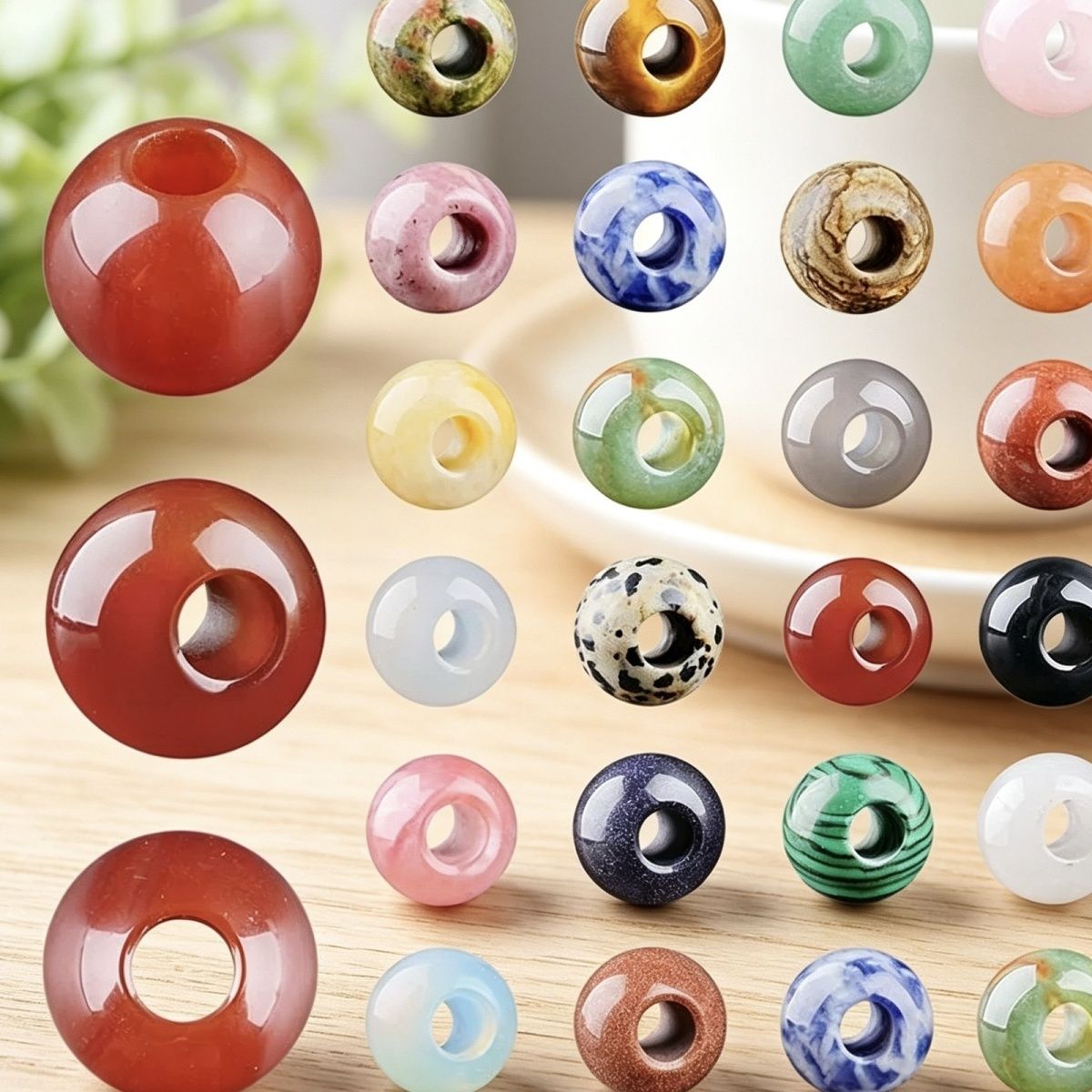 8Mm buraco 3 grande buraco de cristal natural contas soltas DIY pulseira colar jóias ágata contas de roda tigre olho balde contas acessórios