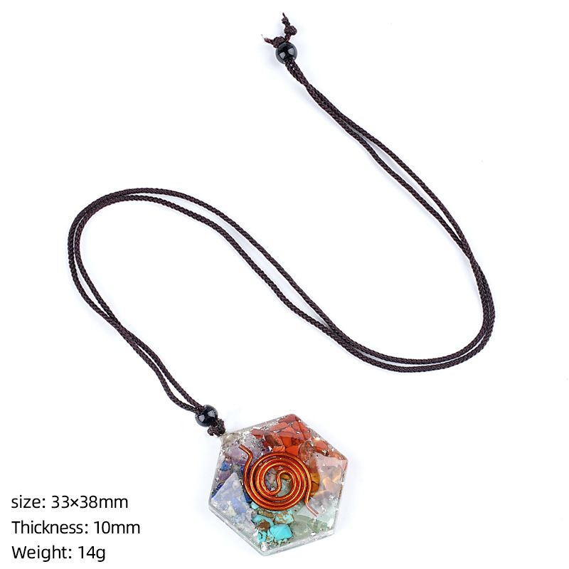 Colar de resina de pedra natural personalizado envoltório epóxi cascalho colorido polígono geométrico redondo pingente de meditação de ioga