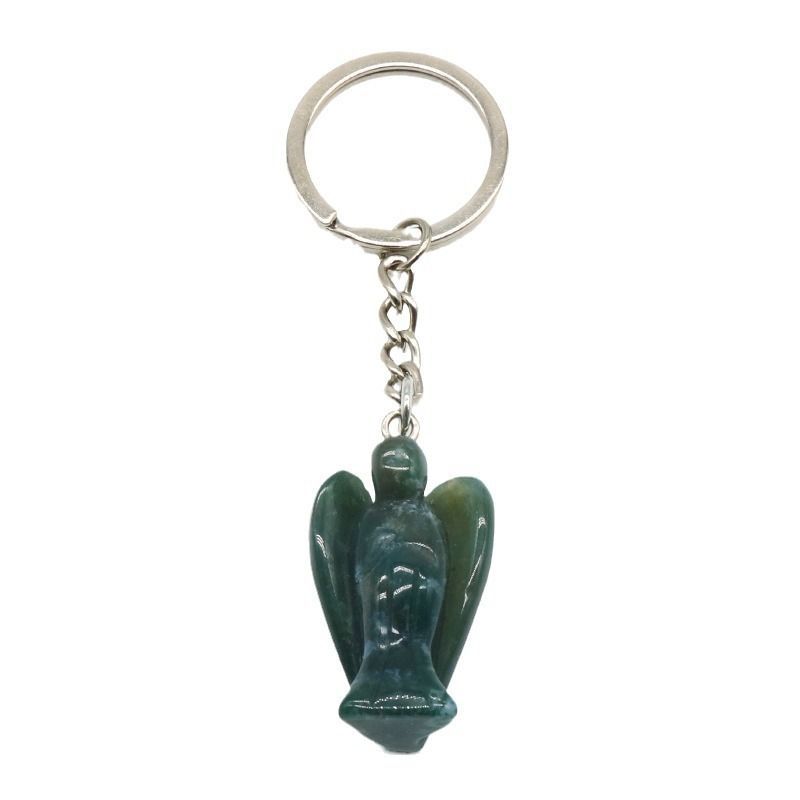 Chaveiro de anjo gravado em pedra de ágata de cristal natural, pingente de bolsa de celular de anjo da guarda.