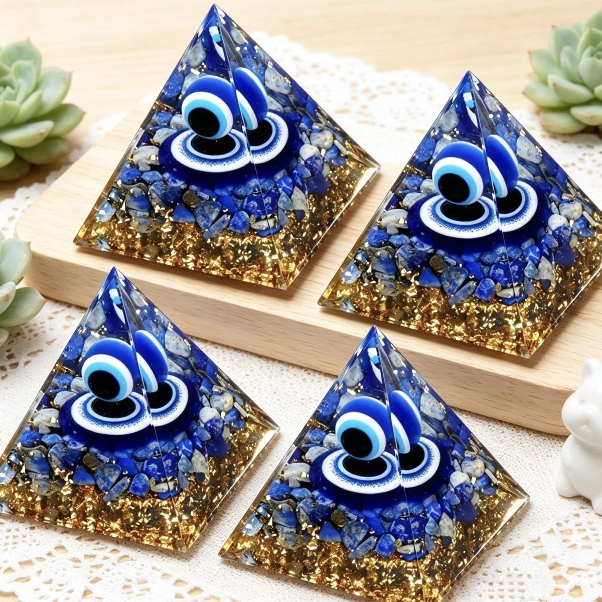 1908M1 Devil 's Eye Lapis 6cm Pyramid, Eye Pyramid Cristal Energia