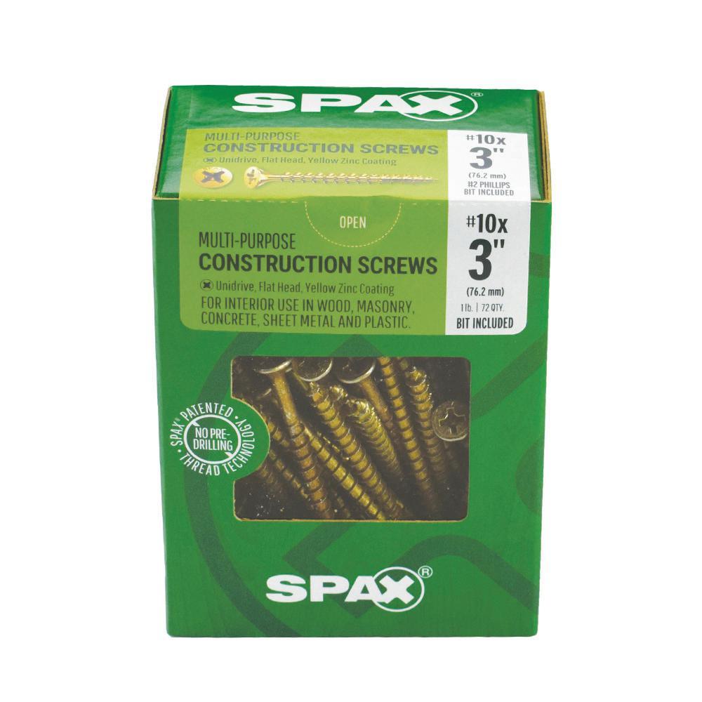 #10 x 3 in. Phillips-Square Drive Flat Head Full Thread Yellow Zinc Coated Multi-Material Screw (72 per Box)