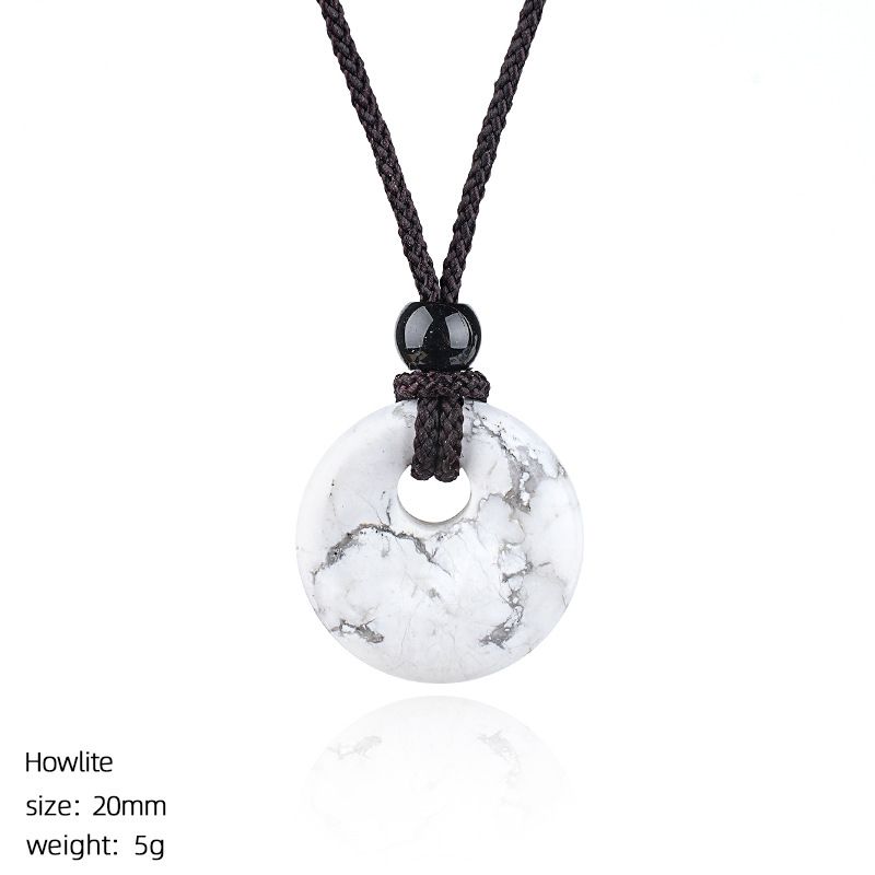 Pingente de fivela de segurança de cristal natural de 20Mm, colar de fivela de princesa redonda com grande buraco gravado em pedra selvagem, presente de Natal.