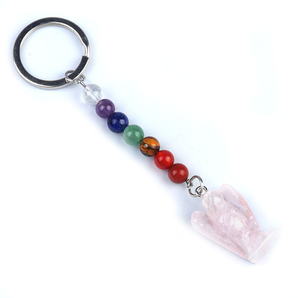 1715-Chaveiro de Anjo Chakra, Chaveiro de Anjo Gravado em Pedra Semi-Preciosa Natural, Pingente de Anjo da Guarda