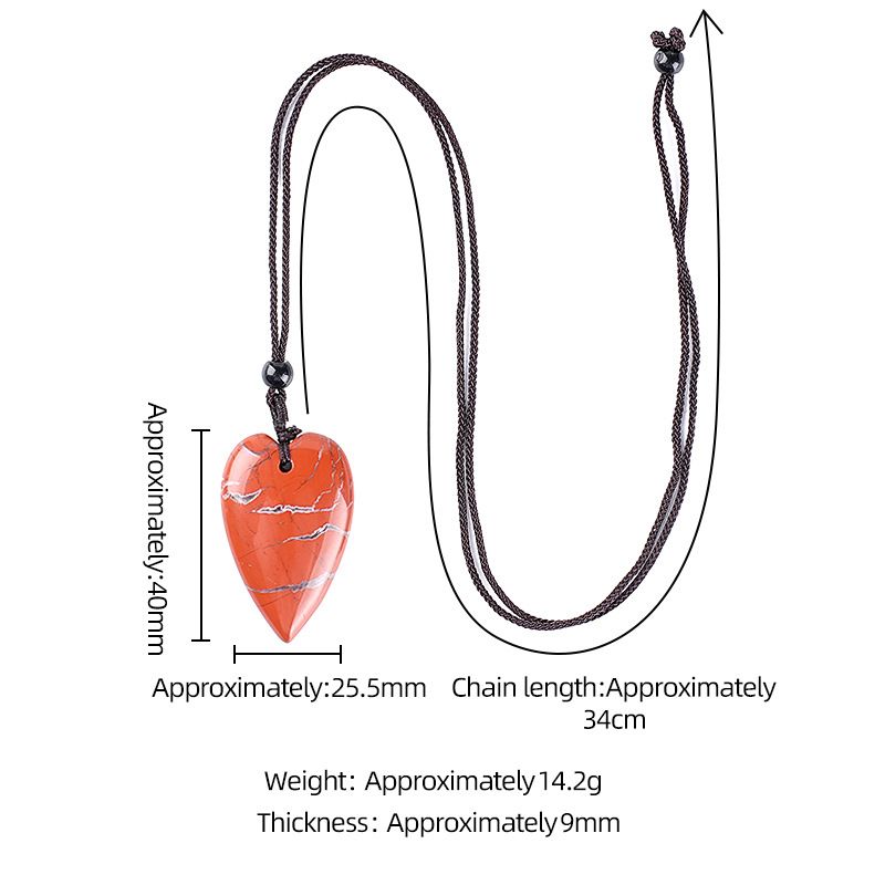 Colar de amor de cristal natural de 40mm, pingente de coração de pêssego de pedra de ágata gravado em forma de coração.