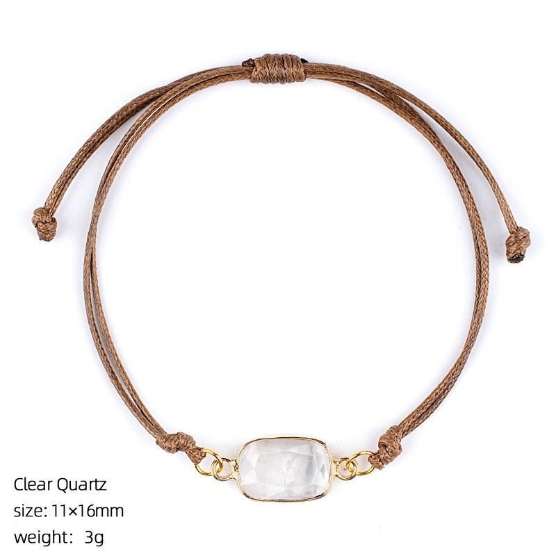 Pulseira de pedra semi-preciosa natural, corda trançada à mão retrô, bainha de corte ajustável, pulseira retangular de cristal natural.