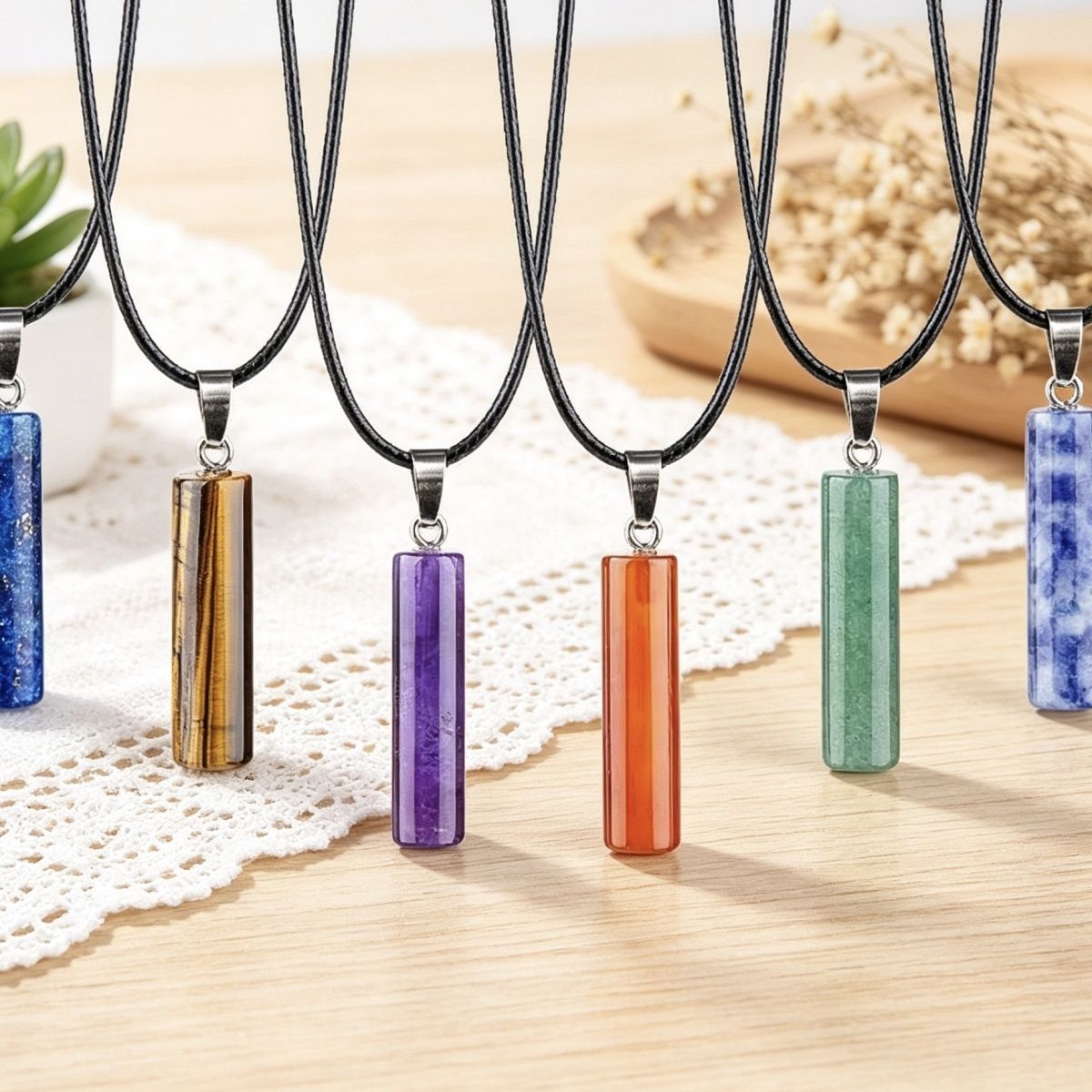 Colar cilíndrico de cristal natural 30Mm transfronteiriço europeu e americano estilo simples ágata escultura em pedra bruta pingente cilíndrico de pedra preciosa