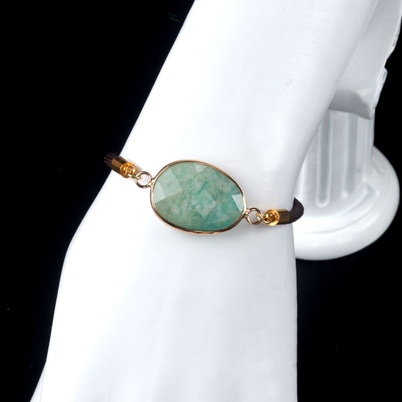 1711-Pulseira de bainha irregular com corte de ametista natural Corda de mão ajustável para casais masculinos e femininos