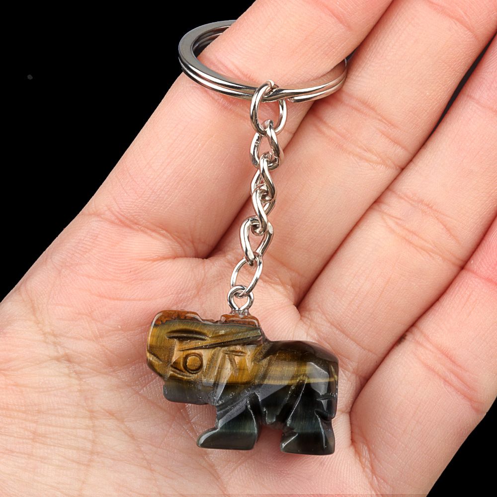 Pingente de chaveiro de elefante de cristal natural de ágata de escultura de pedra de elefante