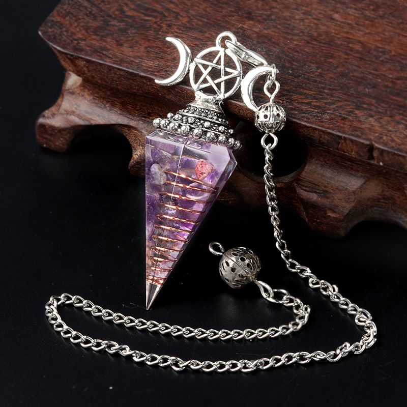 1690-Lua trifásica colorido cascalho resina cristal pedra preciosa hexagonal cone pêndulo, pingente de chakra
