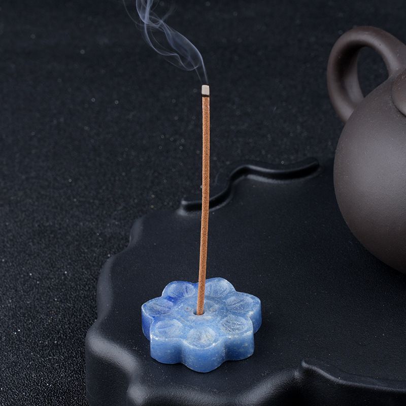Inserção de incenso de lótus de cristal natural cabeça de pedra semipreciosa, base de suporte de incenso de arame, inserção de queimador de incenso de pedra de olho de tigre de 30 mm