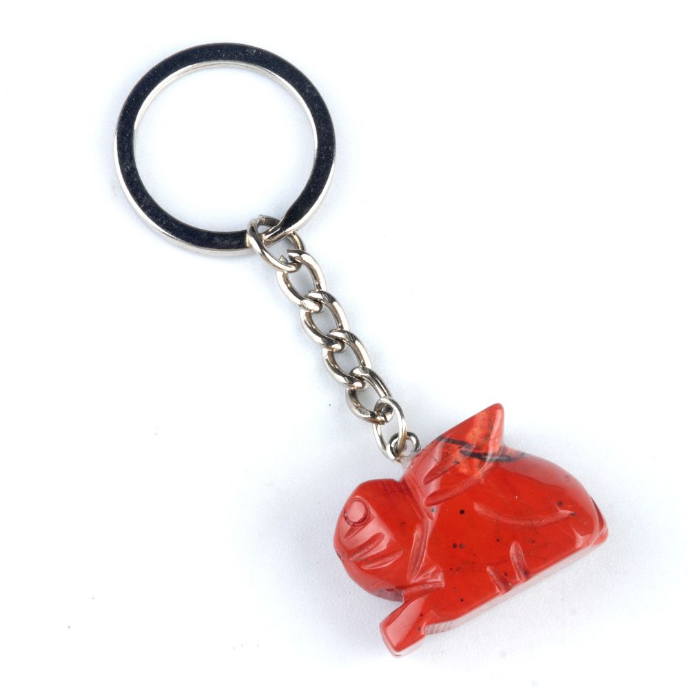 Chaveiro de coelho de 1950, pingente de chaveiro de animal gravado em pedra de ágata de cristal.