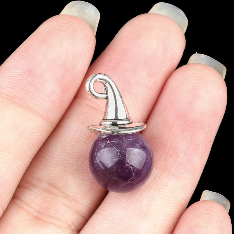 1984-12Mm pingente de chapéu de mago de ametista, chapéu de bruxa de ágata de halloween acessórios de DIY materiais