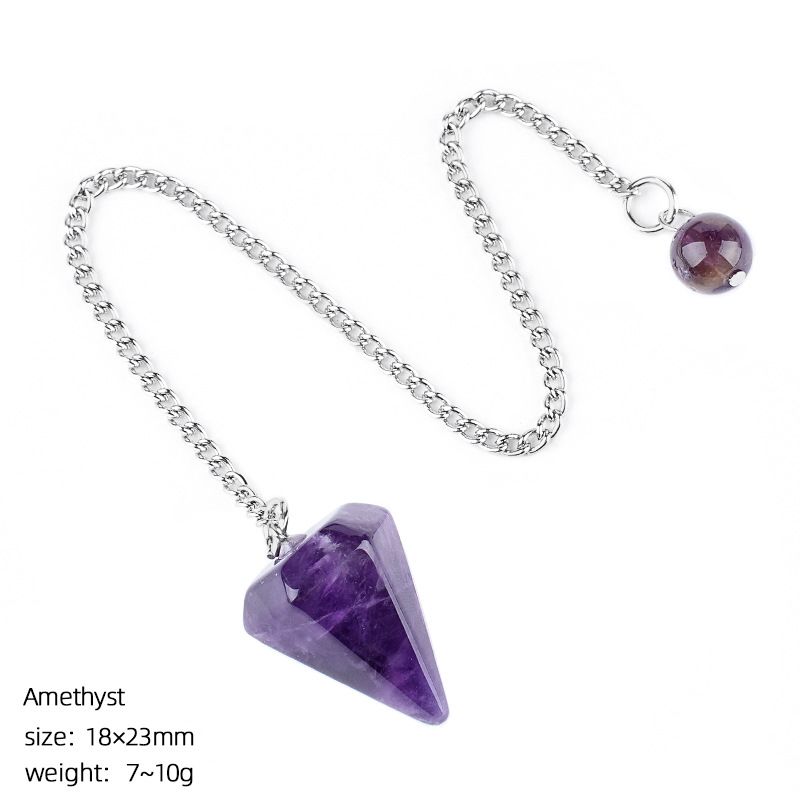 Pingente de cristal natural Coluna hexagonal gravada em pedra natural Acessórios de ioga Frequência ajustável pêndulo de ametista
