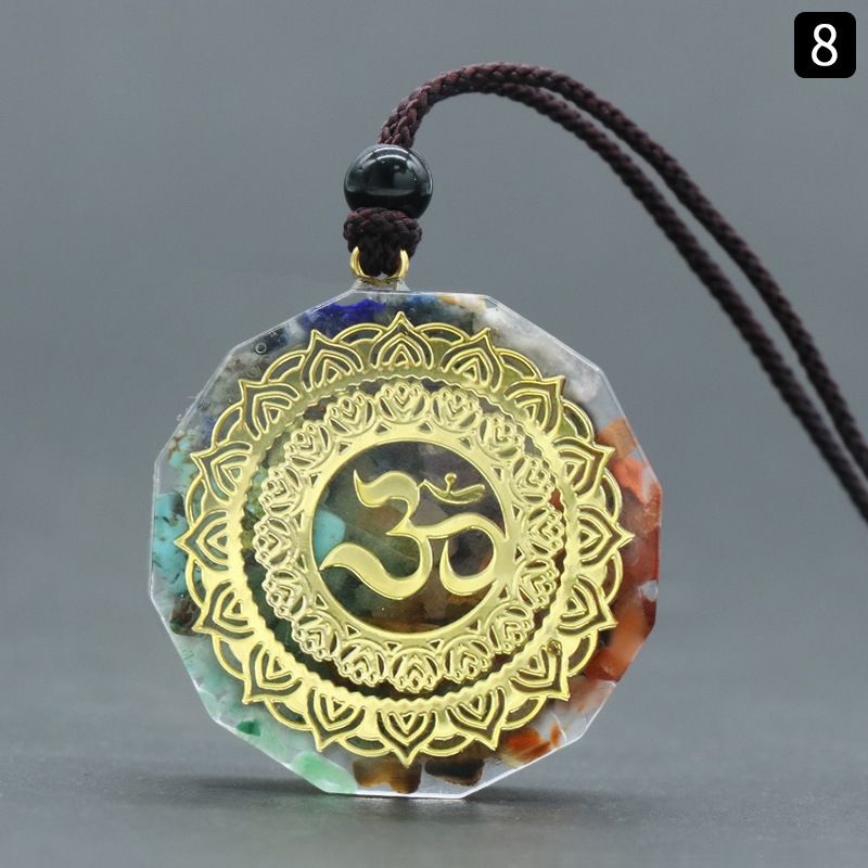 1556Reiki Energia de Cura Sete Veias Colar de Resina de Cascalho de Cristal Natural