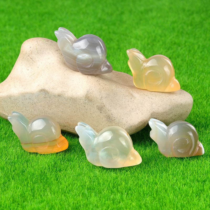 1686-1Em caracol, mini paisagismo de pedra de ágata de cristal gravado pequeno animal ornamento de caracol de pedra semipreciosa