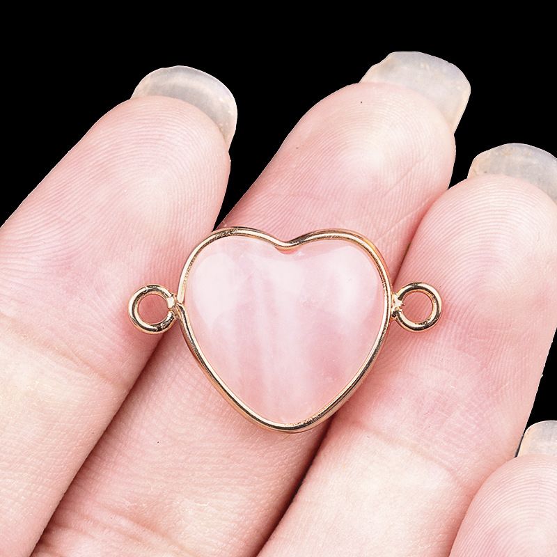 2026-15Mm conector de bainha de amor, pedra semi-preciosa natural amor duplo orifício de suspensão acessórios de jóias DIY