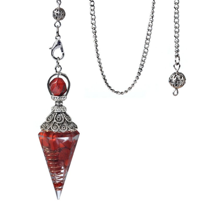 1924-Pêndulo de resina de cascalho colorido de cristal de prata antigo, pingente de cone hexagonal, transfronteiriço