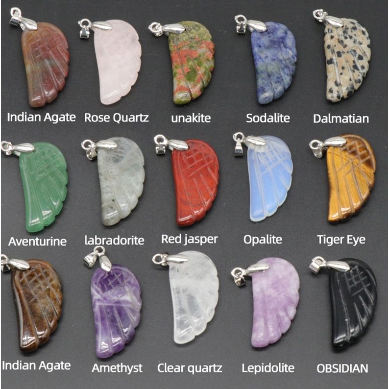 1608-32Mm pingente de asa, pedra de ágata de cristal natural gravado pingente de asa DIY acessórios de jóias