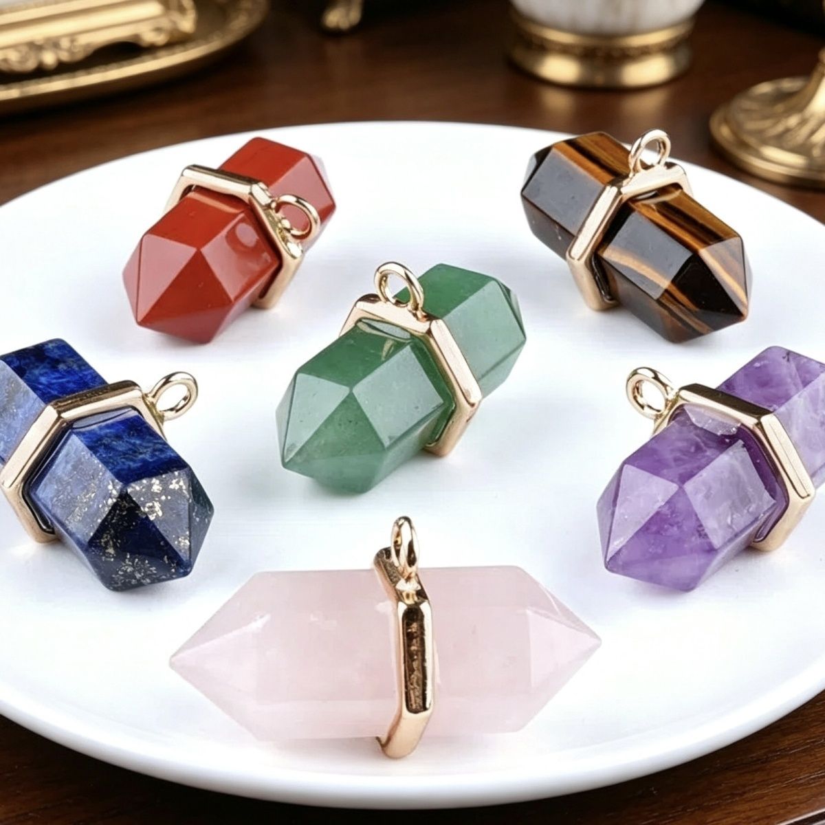 Pingente de pilar hexagonal de ponta dupla de olho de tigre de cristal natural 13 * 36mm bala DIY colar material pendente