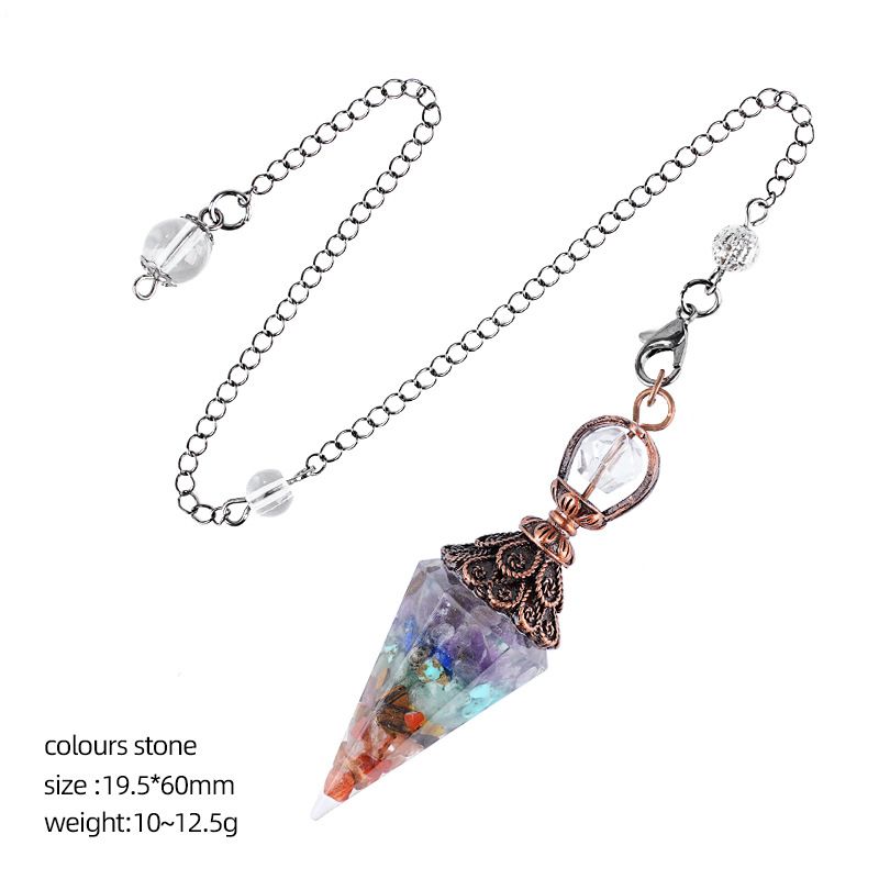 Cristal Pêndulo Cascalho Epóxi Cobre Antigo Ponta Única Hexagonal Cone Yoga Acessórios de Meditação Pêndulo de Freqüência Ajustável
