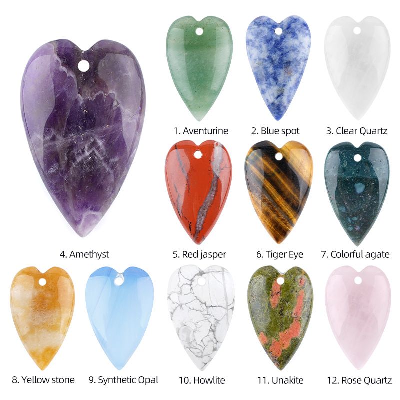 Natural jade ágata coração longo pingente buraco horizontal suéter item amor cristal colar ornamento 25 * 40mm longo amor