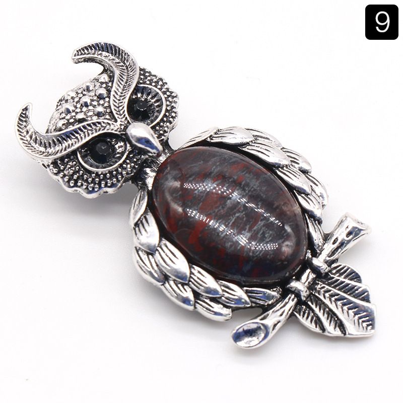 1208-Coruja gem Broche de Cristal Natural Coruja Broche, Alloy Set Pingente de Pedra Preciosa Pin