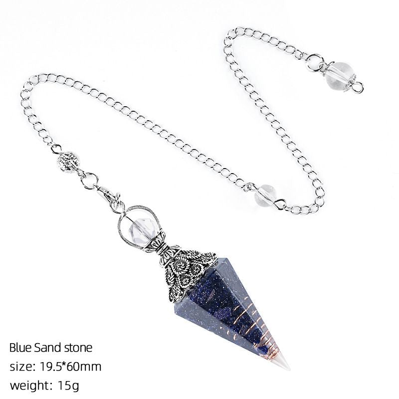 Hot Selling Cristal Natural Pêndulo Receptáculo de Prata Antiga Cone Hexagonal Ponta Única Yoga Meditação Resina de Freqüência Ajustável Pêndulo